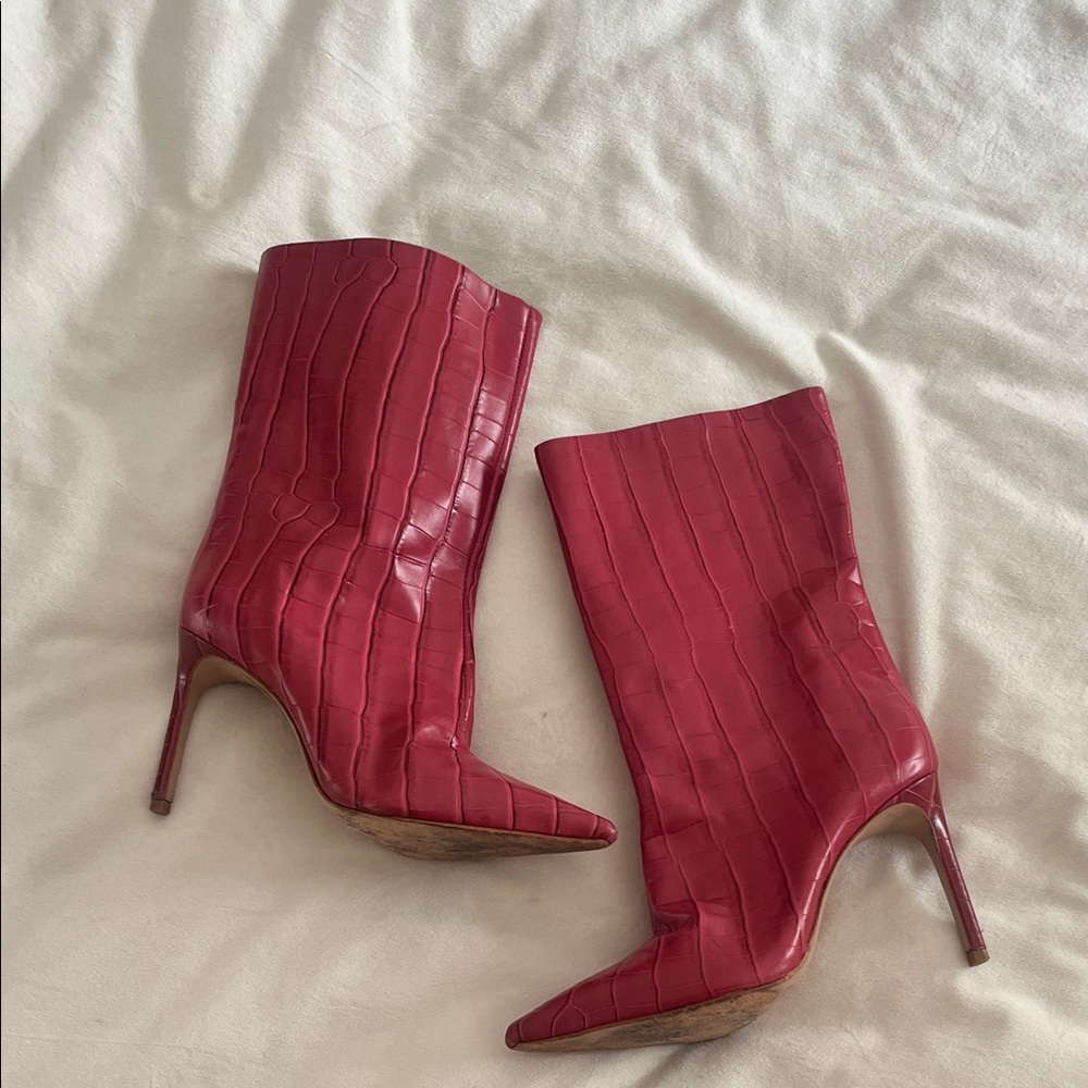 SCHUTZ Red Croc-Embossed Heeled Boots